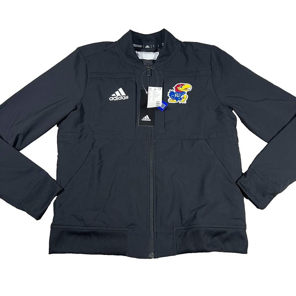 Adidas Womens Small Black Kansas Jayhawks Full Zip NCAA Bomber Jacket NWT